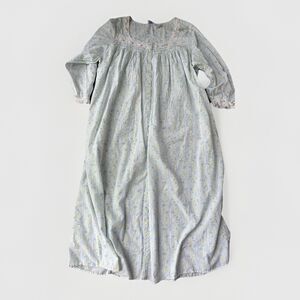 Vintage Lanz of Salzburg Nightgown L Cotton Flannel Floral Lace Trim Cottagecore